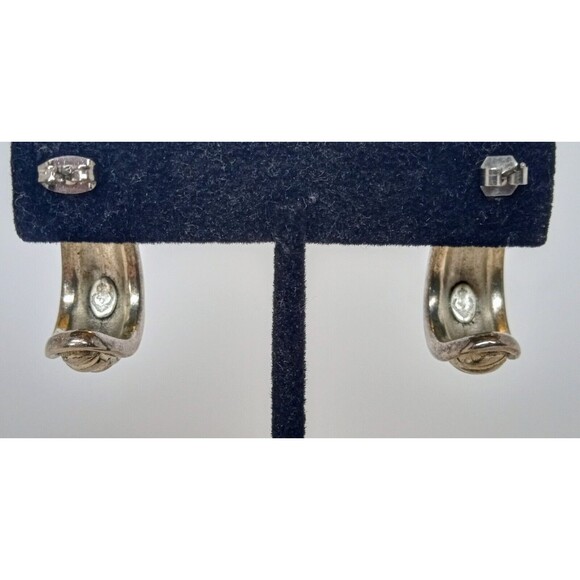 Premier Designs Vintage Silvertone Antique Look Crescent Half Hoop Earrings 1.25 - Picture 5 of 8